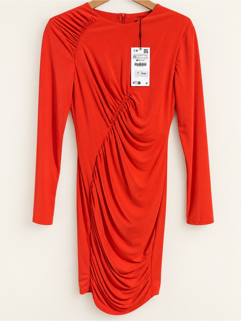 ZARA Long-Sleeve Ruched Bodycon Dress